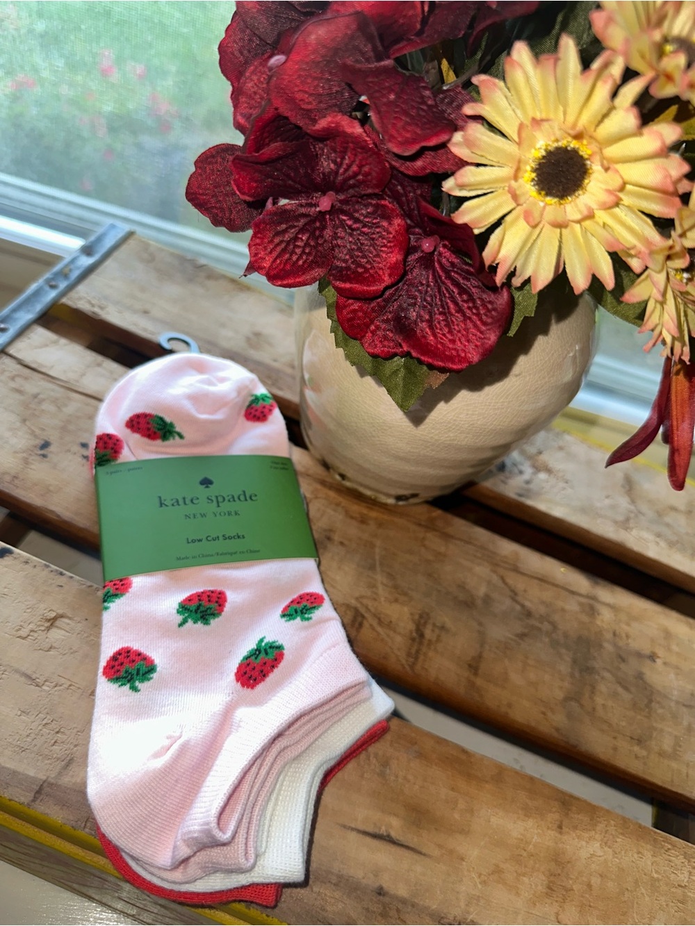 Kate Spade - 3 Pair Low-Cut Socks - Pink Strawberry, White, and Red - New